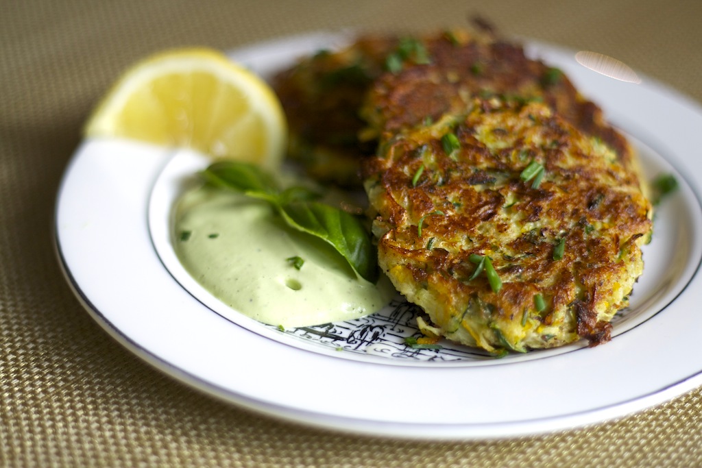 Zucchini Fritters with Lemon Basil Cashew Cream Vegan Gluten