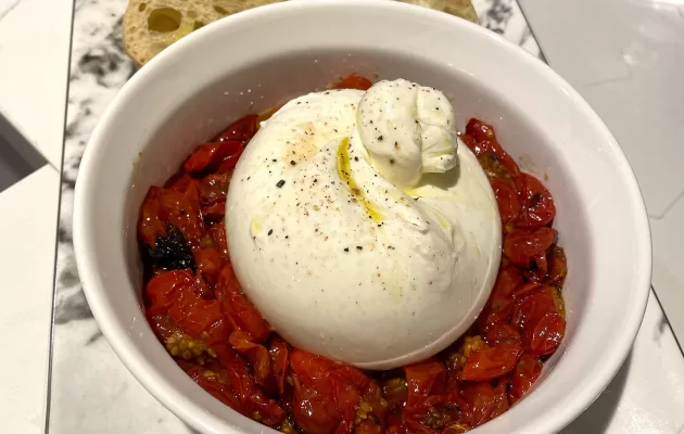 Slow Roasted Cherry Tomatoes with Burrata