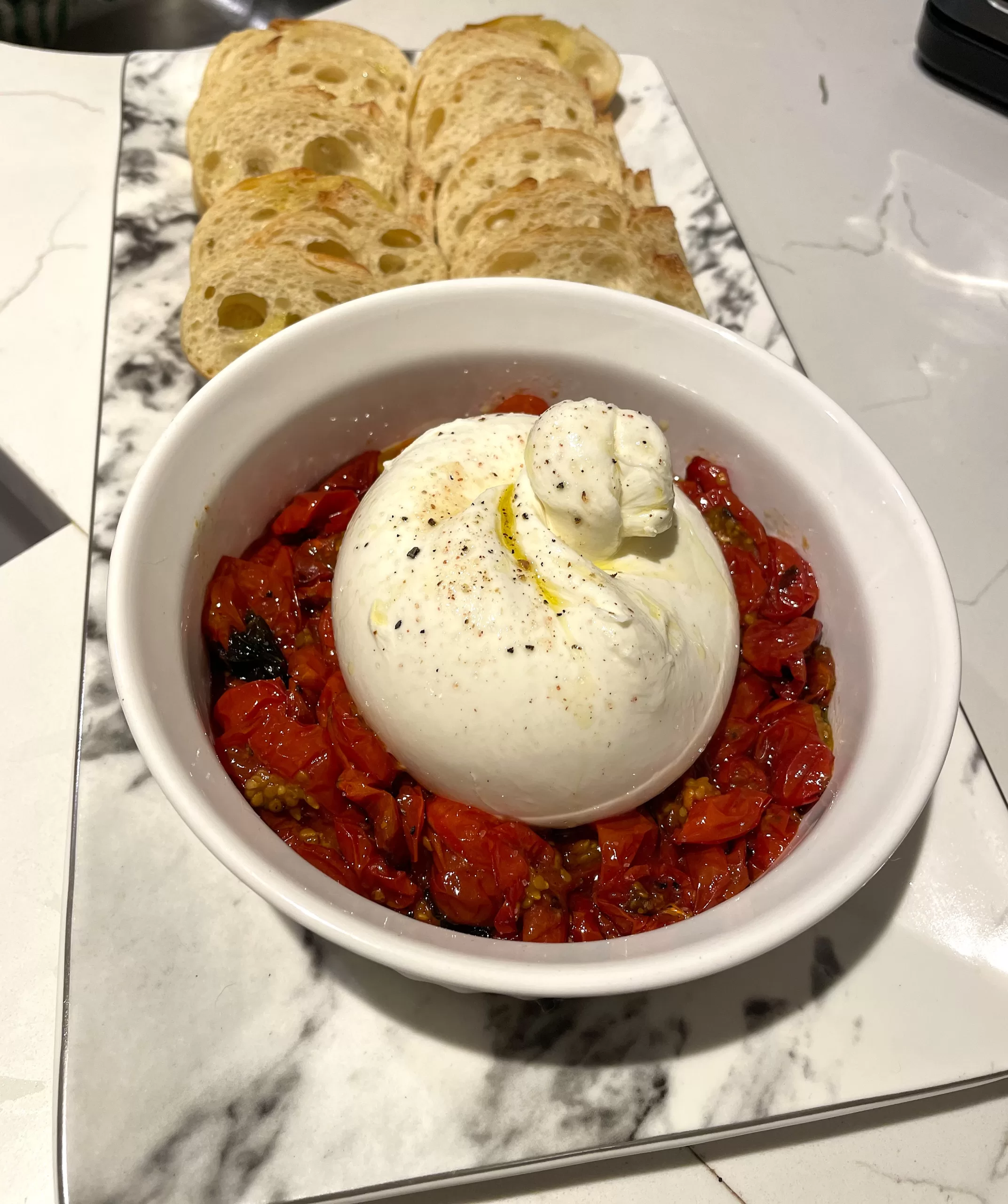 Slow Roasted Cherry Tomatoes with Burrata